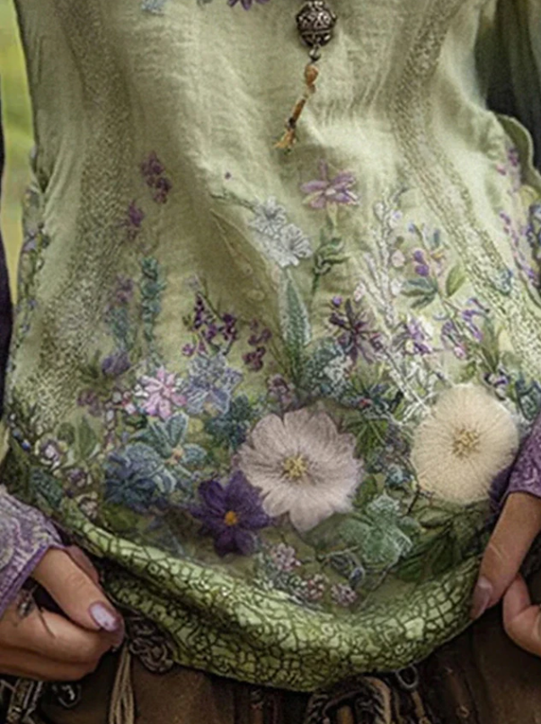 Seraphina | Boho Blommig Blus med Långa Ärmar
