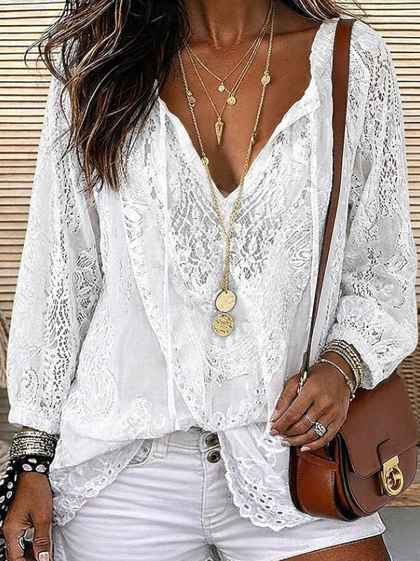 Amara | Boho Spets V-ringad Kimono Cardigan Topp