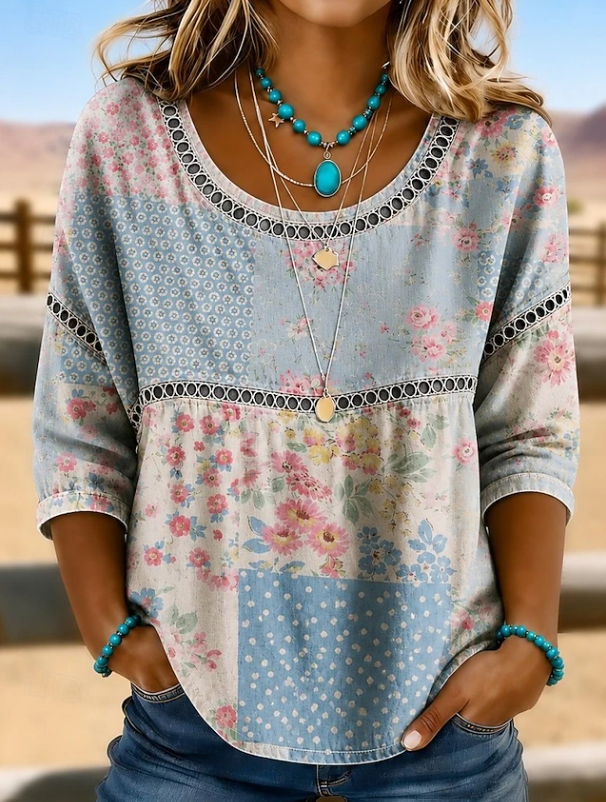 Alina | Boho Broderad V-ringad Topp för Varje Dag