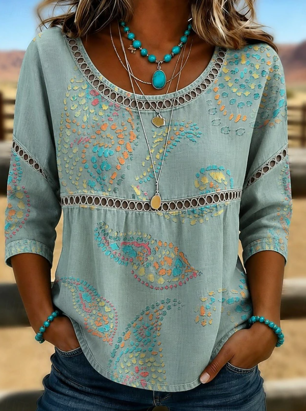 Alina | Boho Broderad V-ringad Topp för Varje Dag