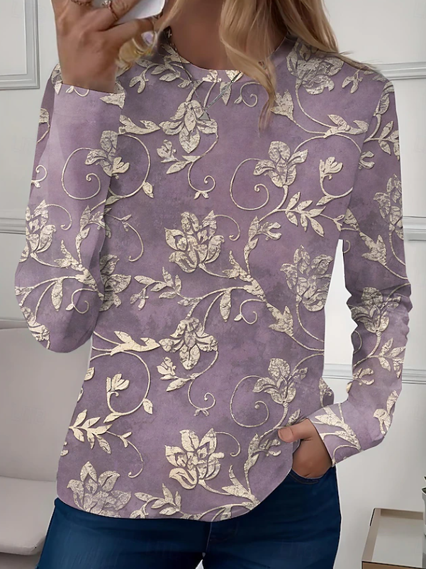 Robyn | Avslappnad långärmad blommig skjorta med rund hals