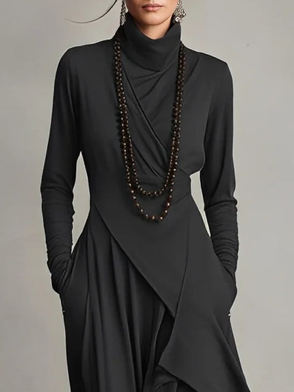 Hattie | Elegant Maxiklänning med Hög Krage