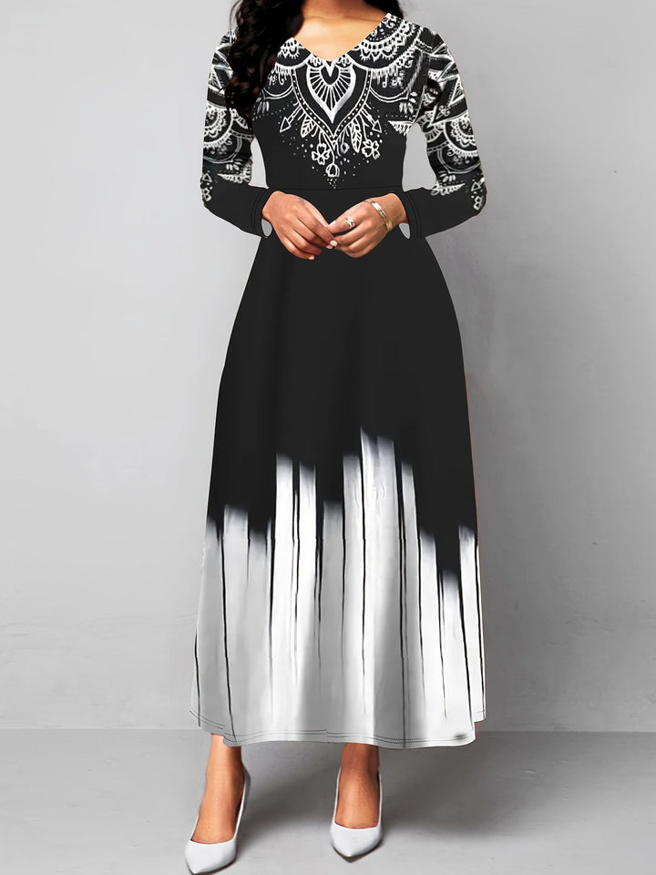 Rosalyn | Ornamental Print A-Line Maxi Klänning