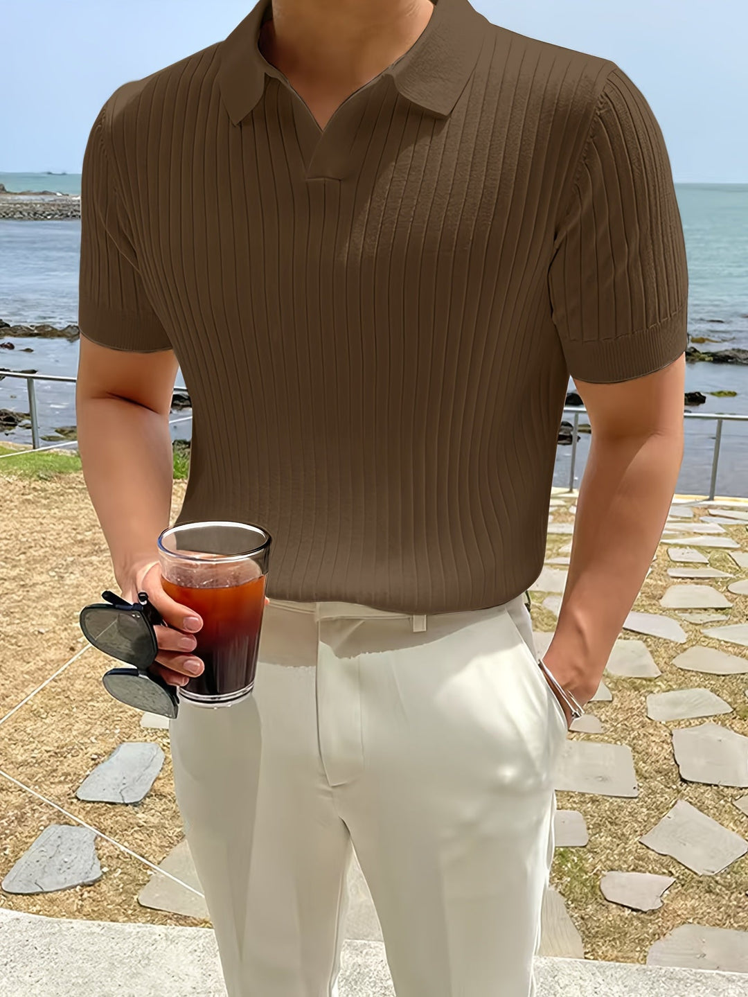 Maxwell | Ribbad Öppen-Krage Polo T-shirt