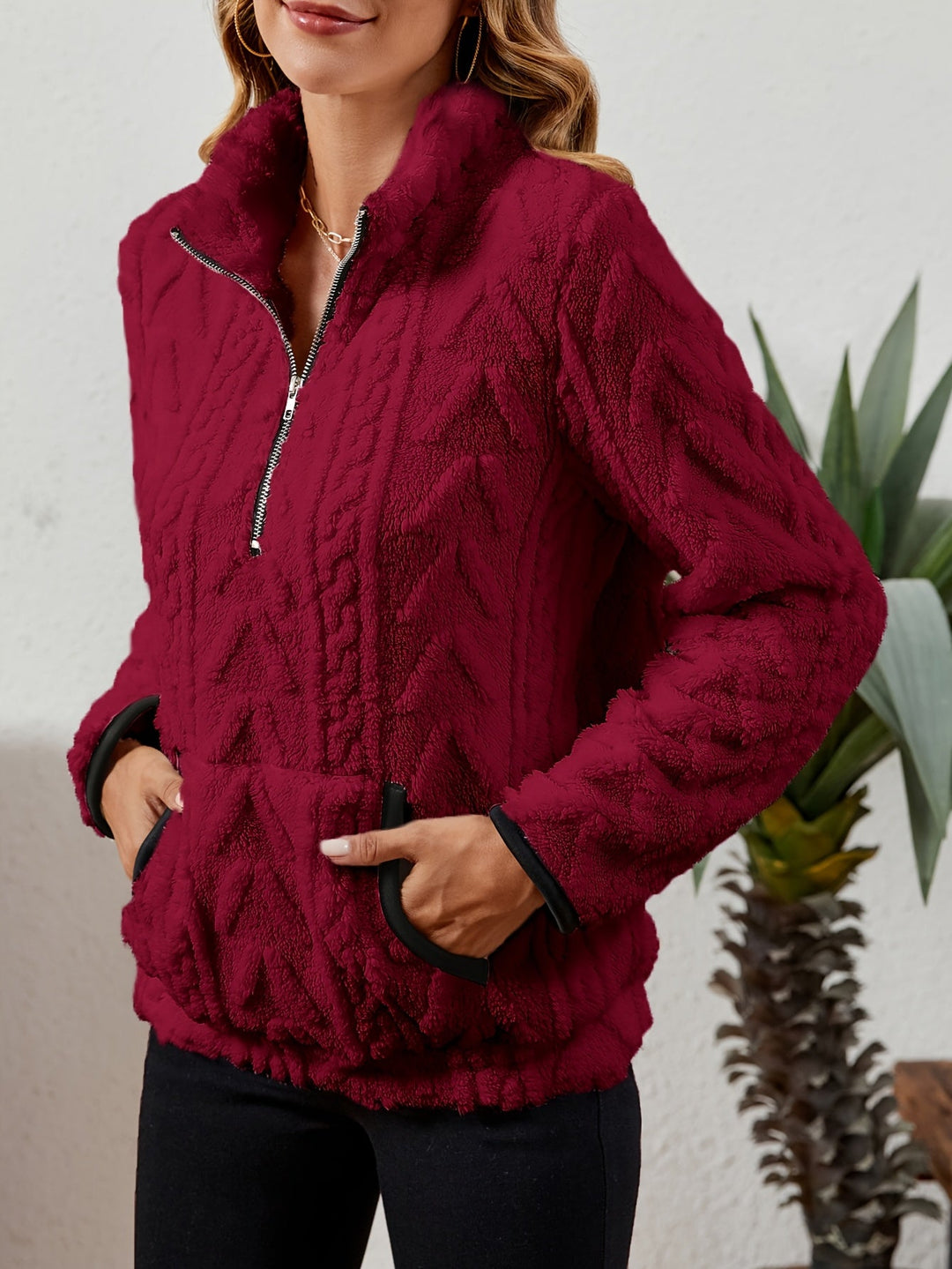 Thea | Texturerad Halv-Zip Pullover