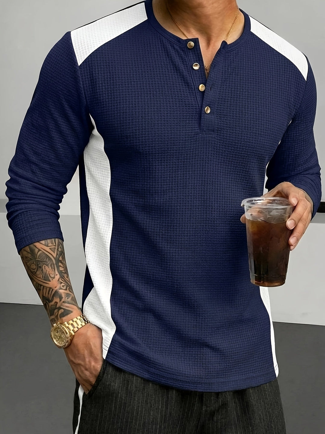 Sawyer | Texturerad Kontrast Henley Skjorta