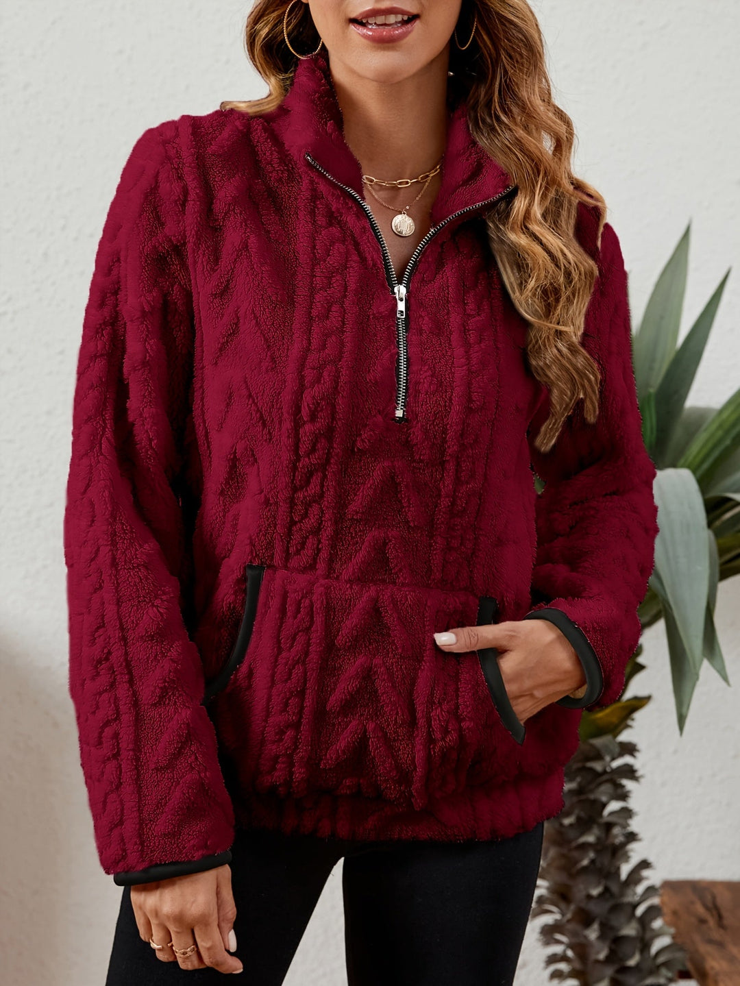 Thea | Texturerad Halv-Zip Pullover