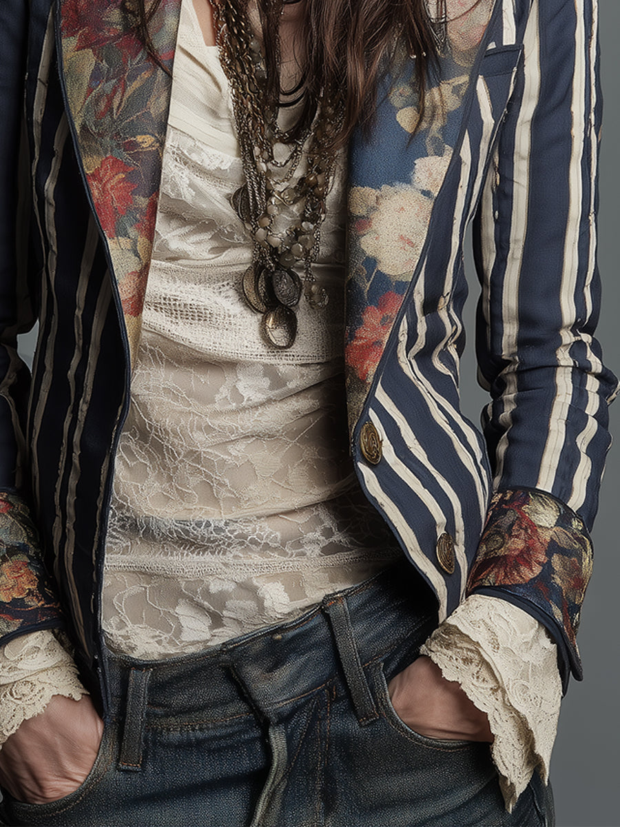 Nina | Klassisk Retro Bohemisk Randig Blazer
