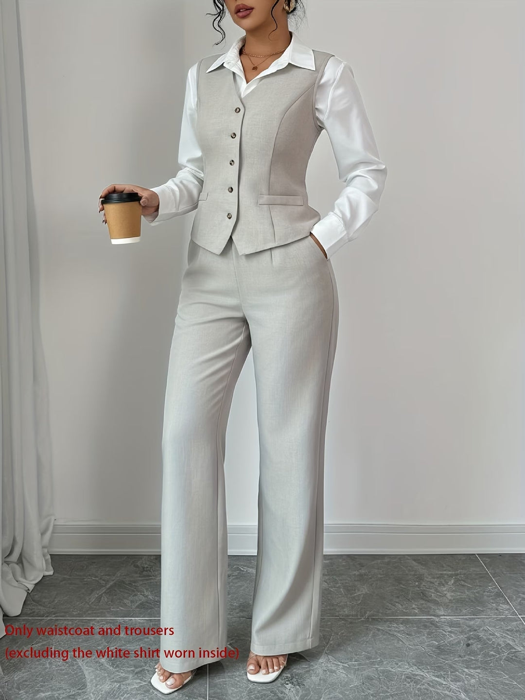 Isleen | Elegant Enknäppt Västa och Högmidjade Byxor Set