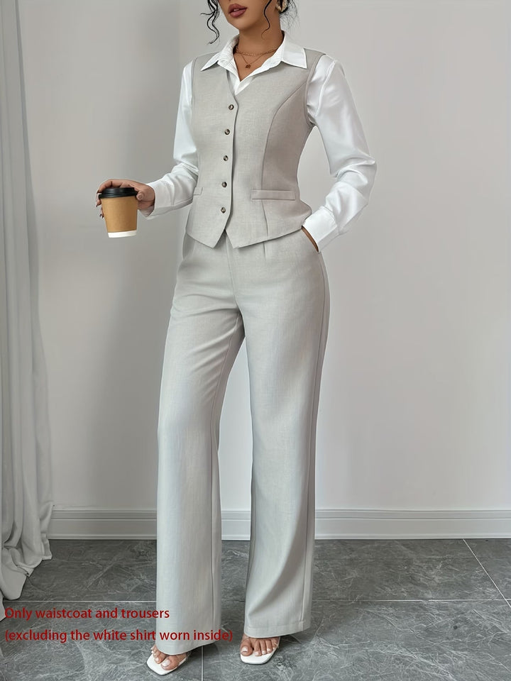 Isleen | Elegant Enknäppt Västa och Högmidjade Byxor Set