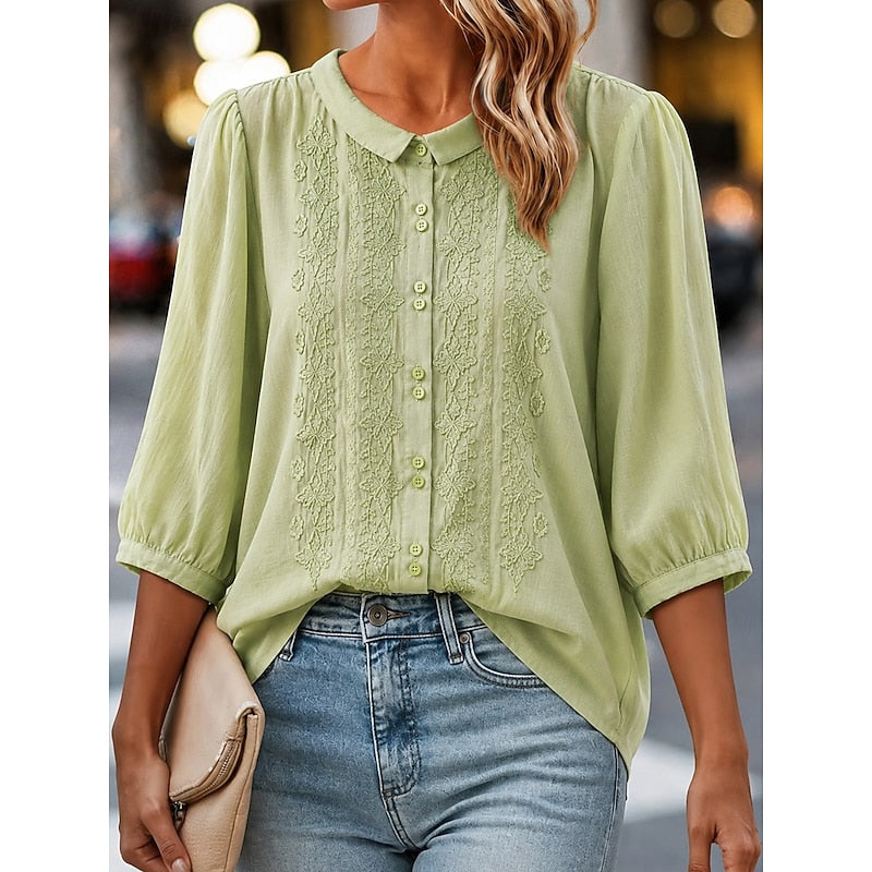 Cynthia | Broderad Peter Pan-krage Blus