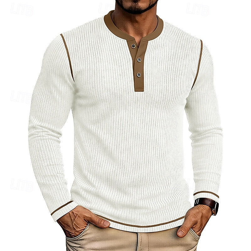 Owen | Ribbad långärmad Henley-tröja