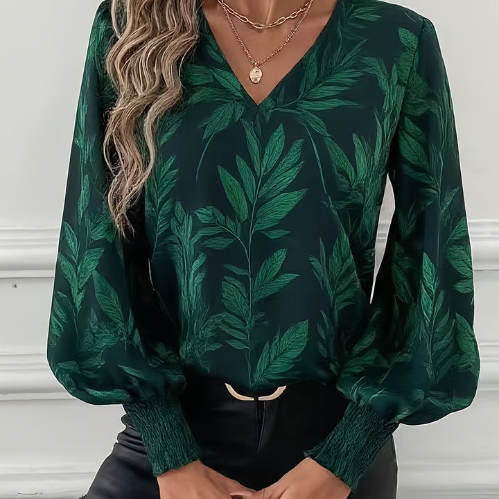 Lorna | Graciös V-ringad Blus med Lyktärmar
