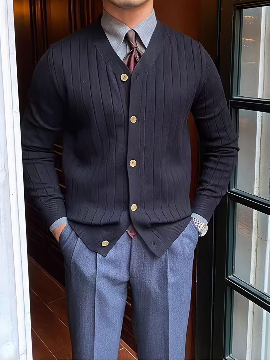 Alistair | Ribbade Knapp-up Cardigan