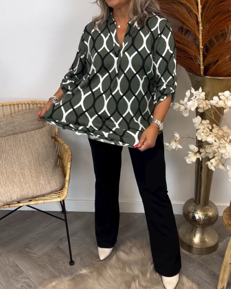 CHRISTABEL | AVSLAPPNAD BLUS MED LÅNG ÄRM OCH MÖNSTER