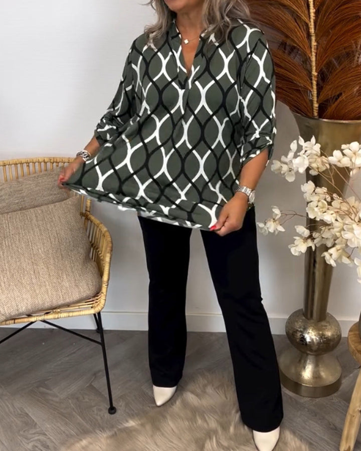 CHRISTABEL | AVSLAPPNAD BLUS MED LÅNG ÄRM OCH MÖNSTER
