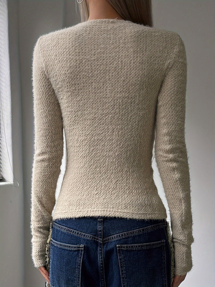 Elspeth | Mjuk Texturerad Topp med Lång Ärmar