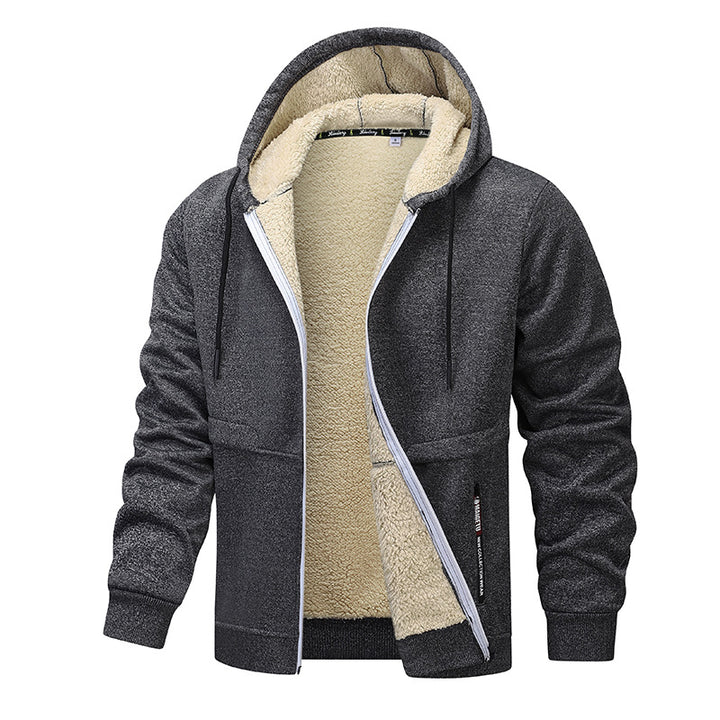 Hoodie herr med dragkedja och sherpafoder, tjock fleece