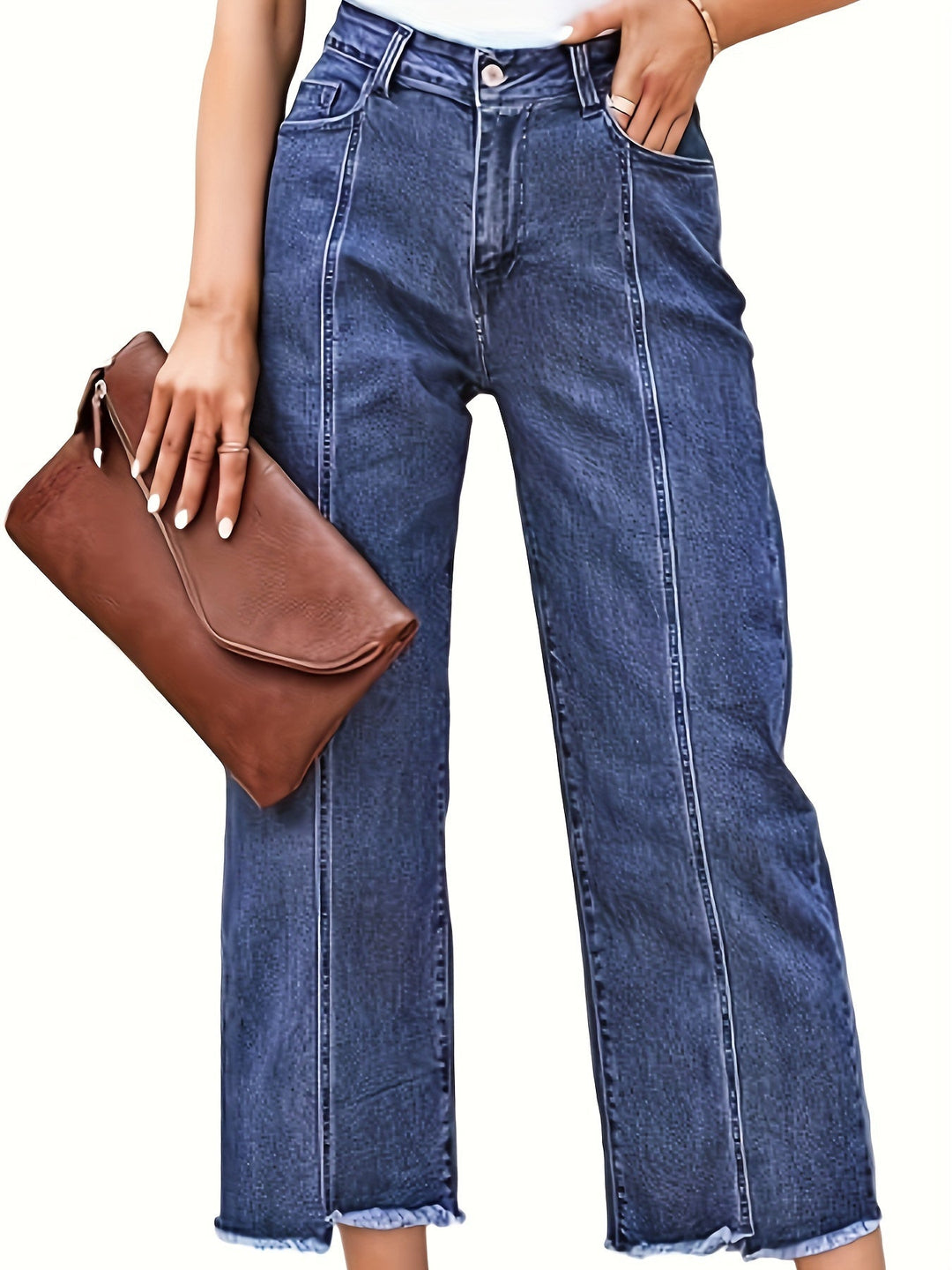 Ramona | Tvättade Cropped Jeans med Rak Ben