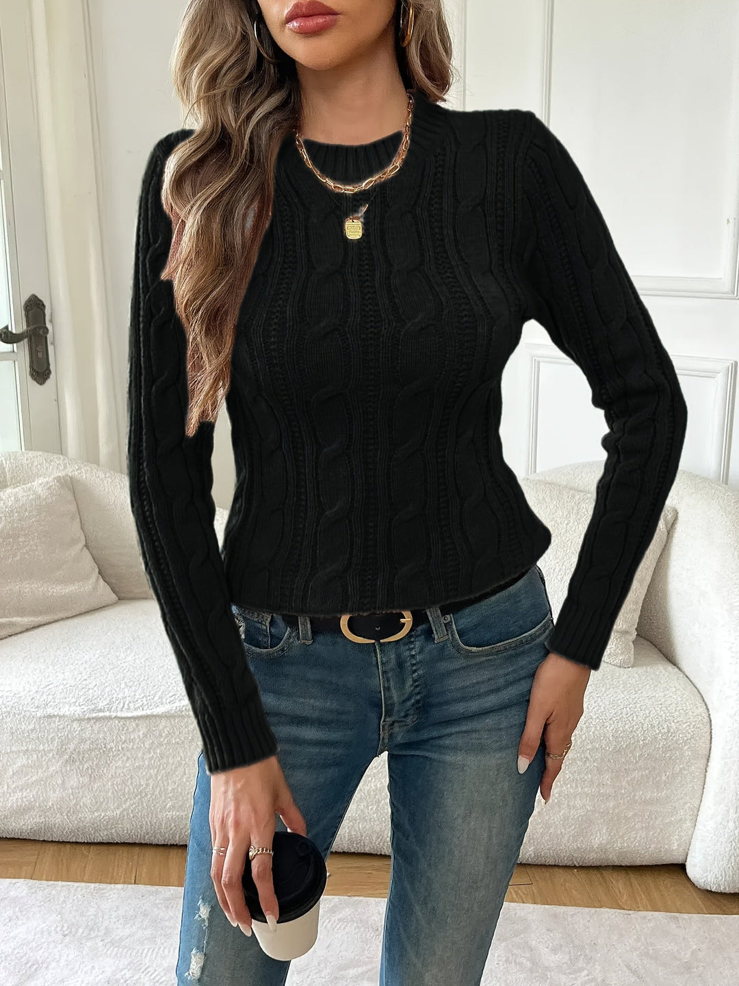 Gemma | Kabelstickad Rundhalsad Tröja