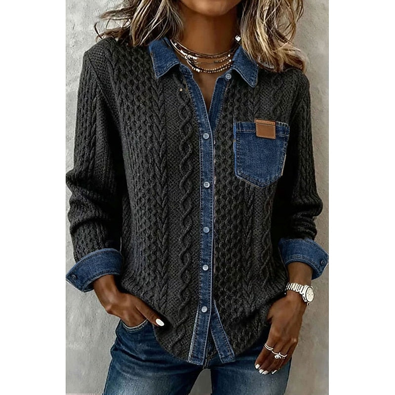 Genevieve | Texturerad Panel Knapp-up Skjorta