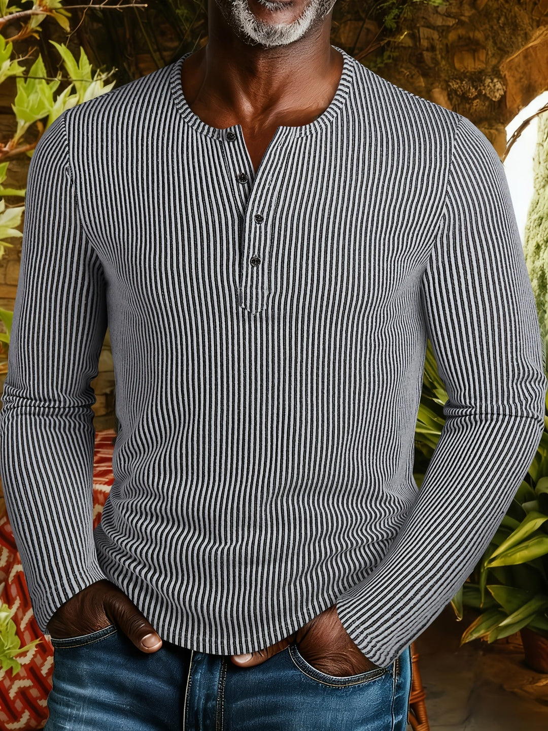 Malcolm | Ribbad långärmad Henley skjorta
