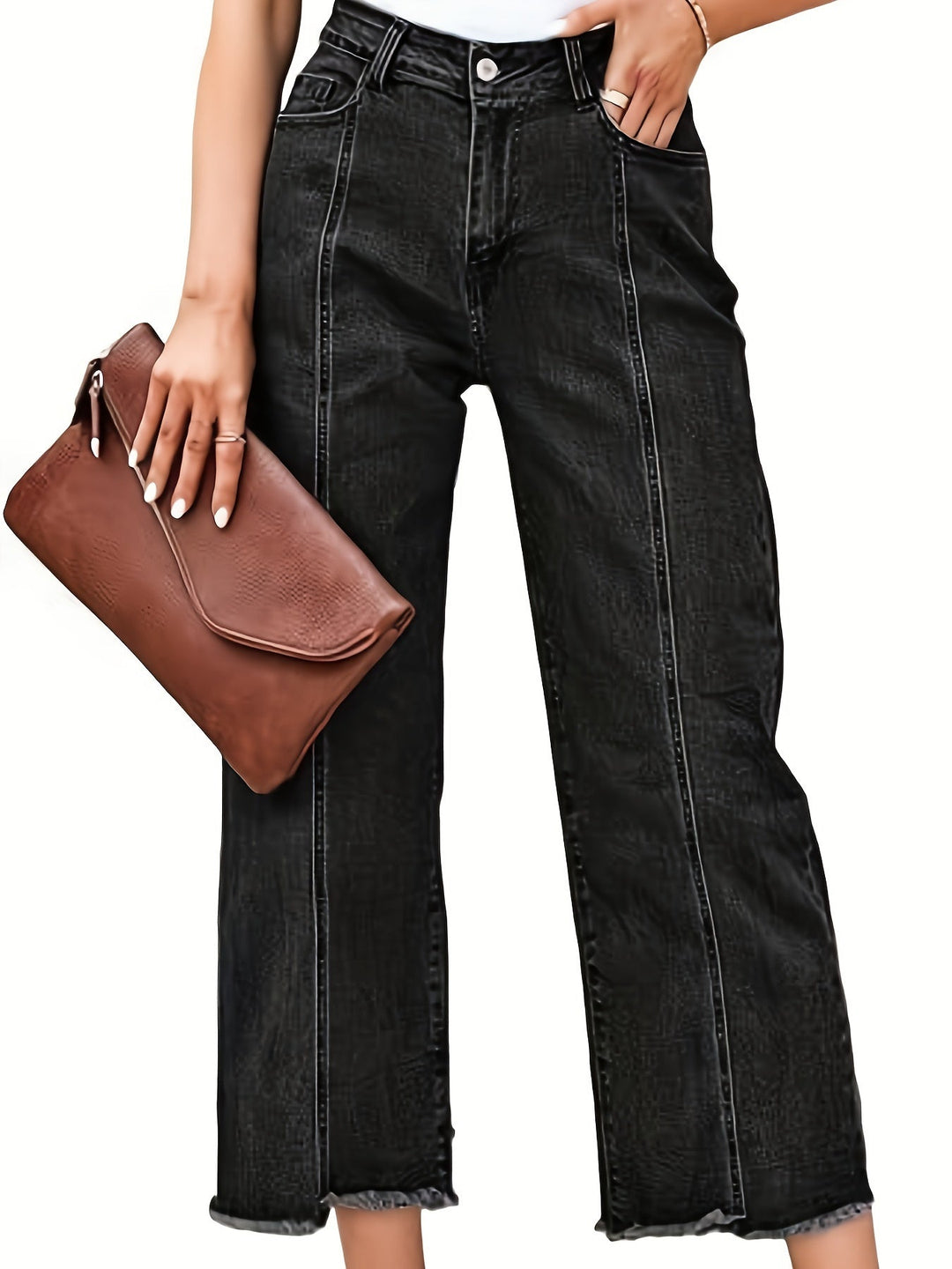 Ramona | Tvättade Cropped Jeans med Rak Ben