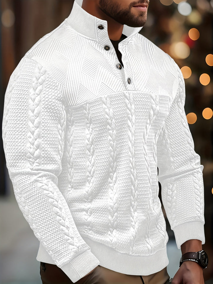 Griffin | Texturerad Knapp-Hals Pullover