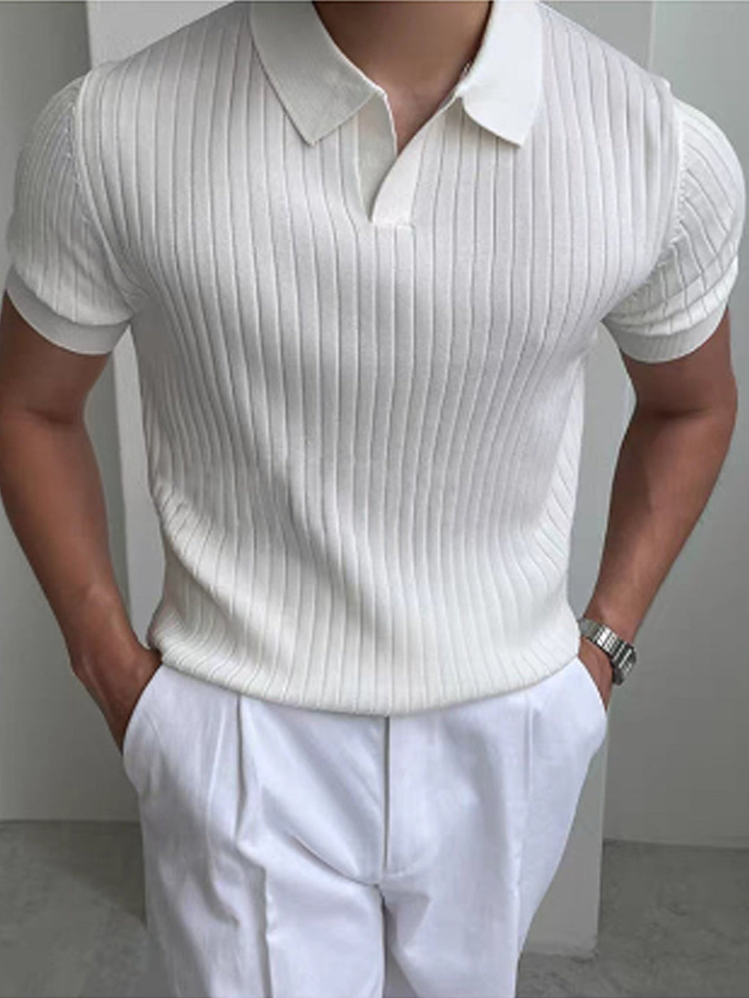 Maxwell | Ribbad Öppen-Krage Polo T-shirt