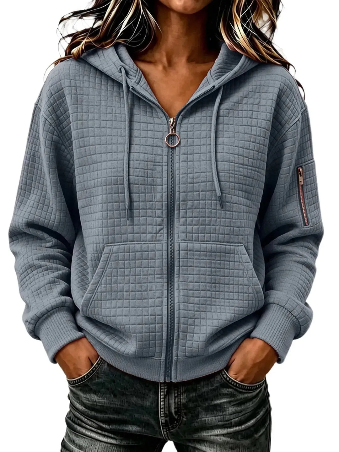 Colleen | Texturerad Zip Hoodie