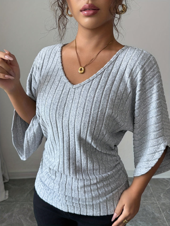 Juliana | Ribbad Draperad V-ringad Topp