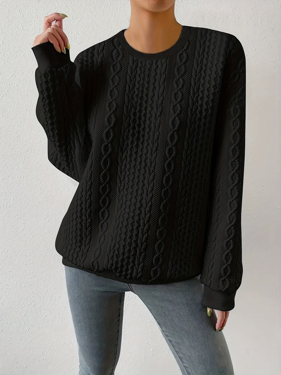 Maisie | Kabeltexturerad Crewneck Sweatshirt