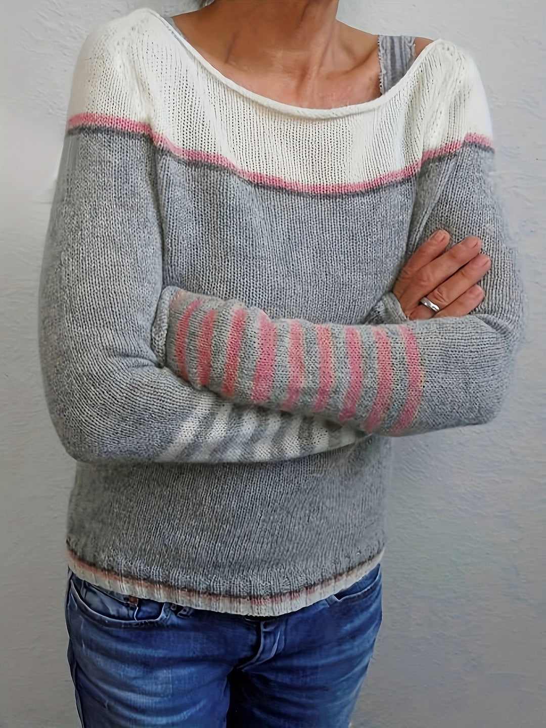 Annika | Färgblockad Båt-Hals Tröja
