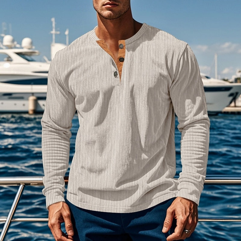 Foster | Ribbad långärmad Henley-skjorta