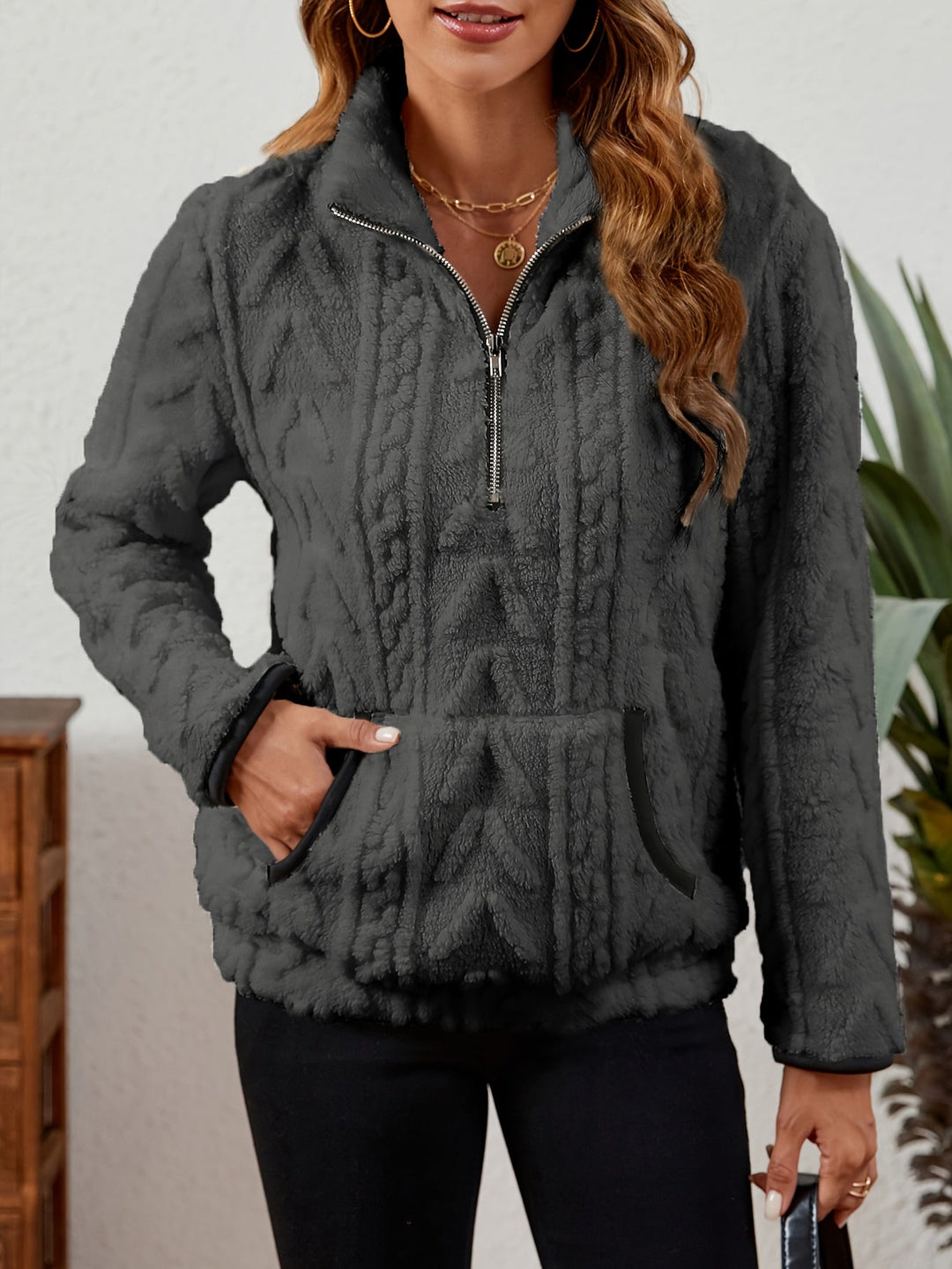 Thea | Texturerad Halv-Zip Pullover