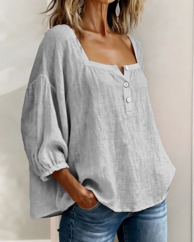 Orlinda | Stilren Avslappnad Puffärmad Blus