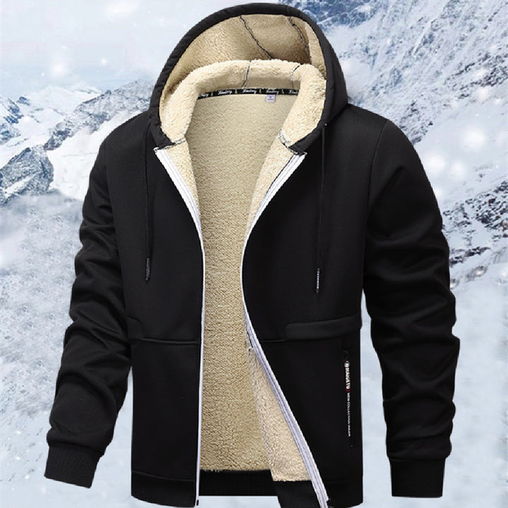 Hoodie herr med dragkedja och sherpafoder, tjock fleece