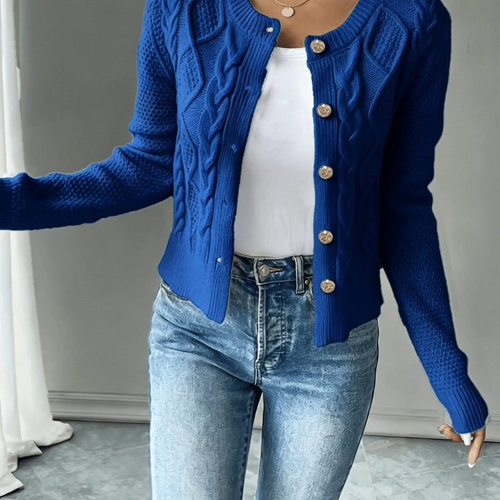 Cecilia | Kabelstickad Knapp-Front Kofta