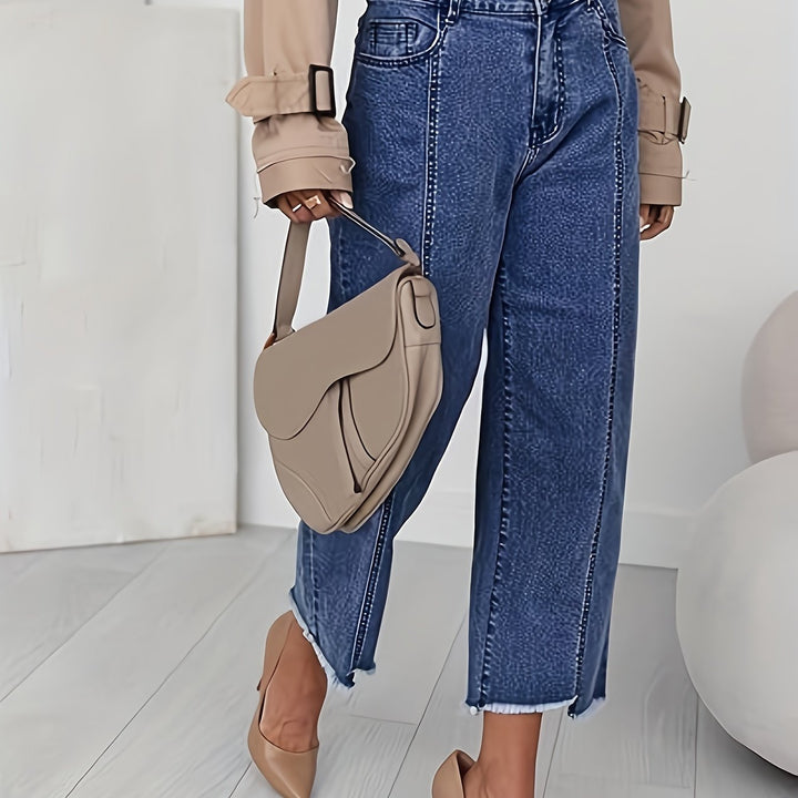 Ramona | Tvättade Cropped Jeans med Rak Ben
