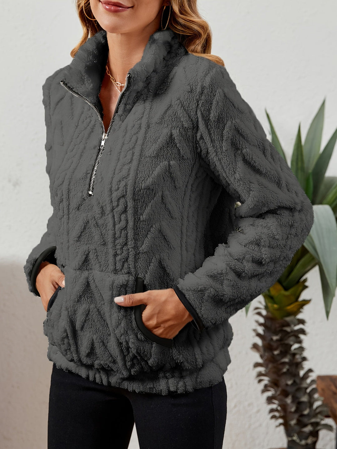 Thea | Texturerad Halv-Zip Pullover