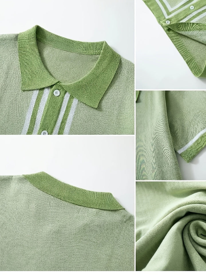 Malcolm | Retro Randig Kortärmad Polotröja