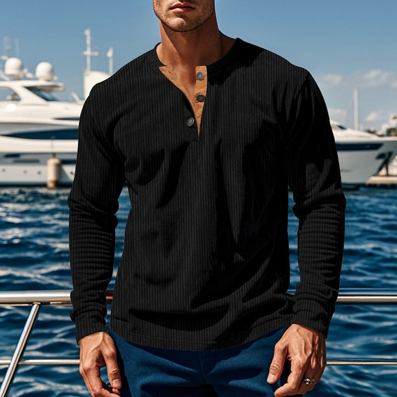 Foster | Ribbad långärmad Henley-skjorta