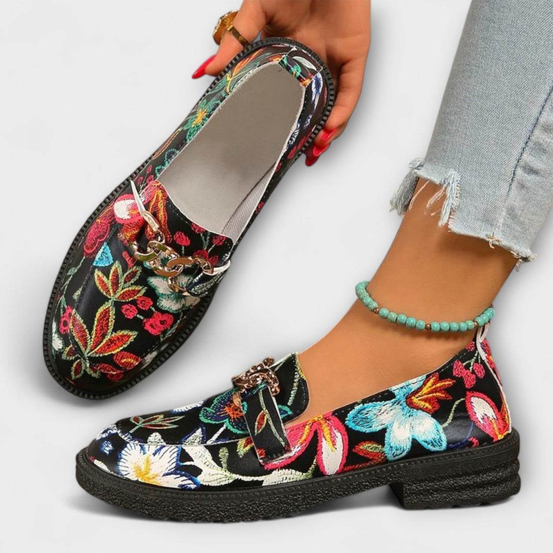 Orlia | Stiliga Multikolor Blommönstrade Loafers