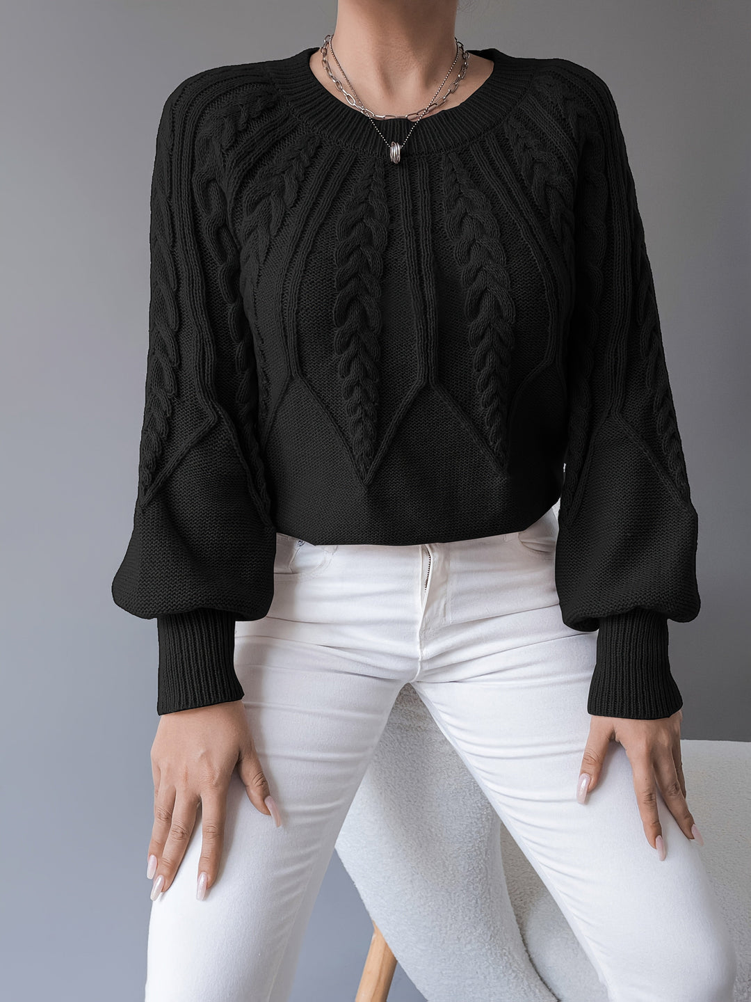 Odette | Kabelstickad Lantern Sleeve Tröja