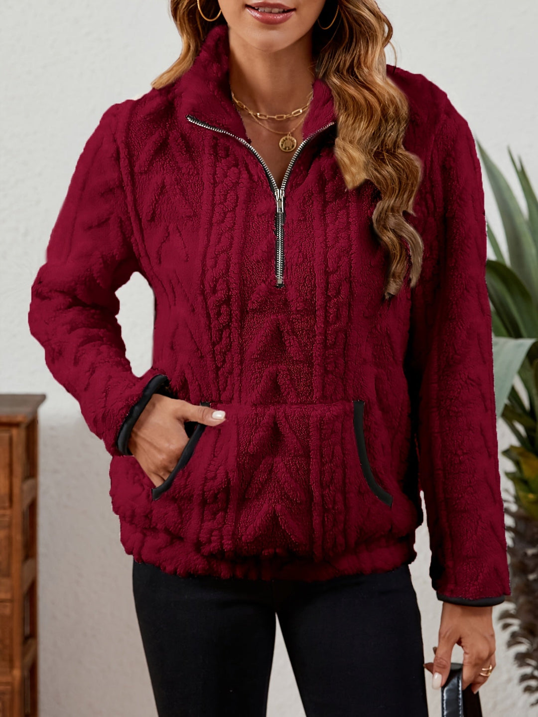 Thea | Texturerad Halv-Zip Pullover