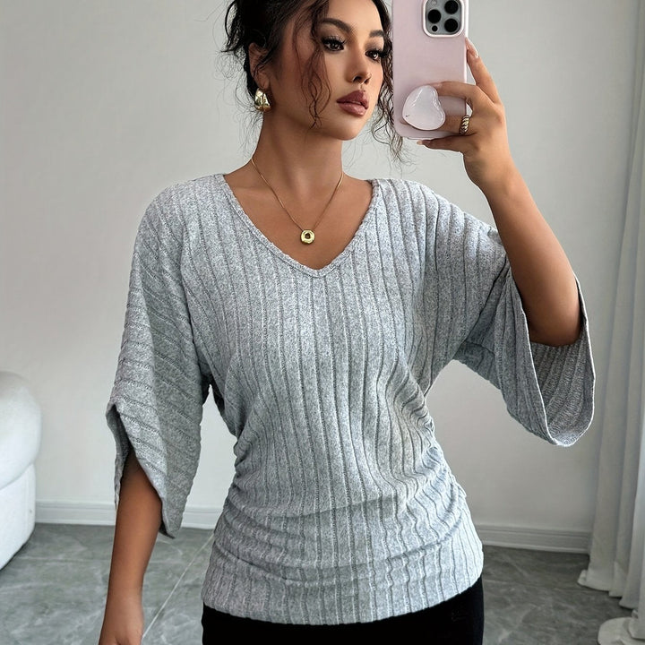 Juliana | Ribbad Draperad V-ringad Topp