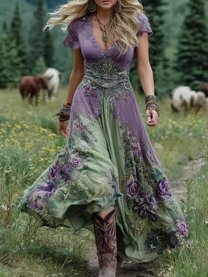Amelia | Vintage Blommig Maxi Klänning
