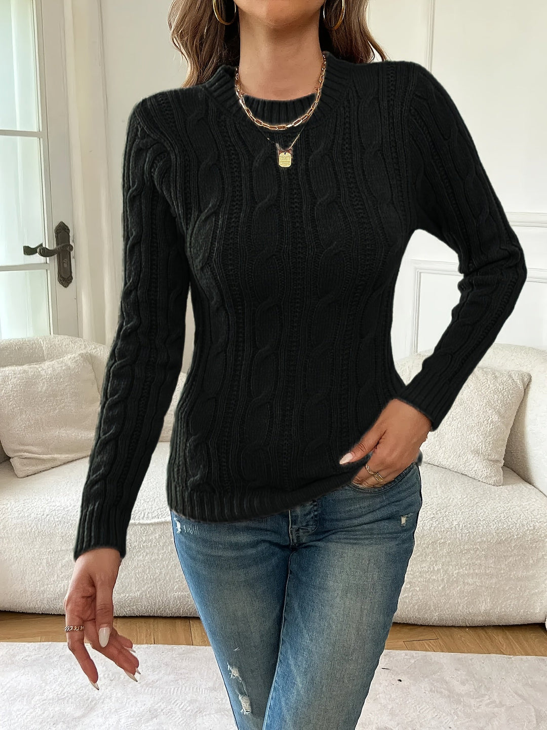 Gemma | Kabelstickad Rundhalsad Tröja