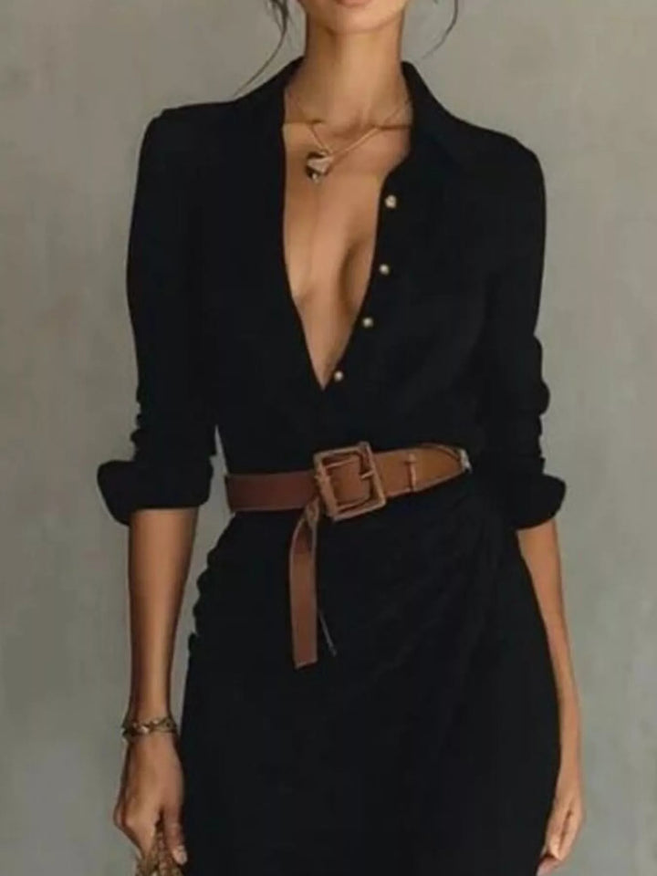 Verity | Elegant Bälte Långärmad Maxiklänning