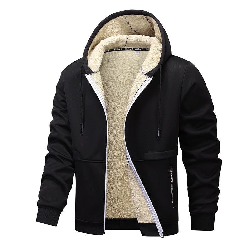 Hoodie herr med dragkedja och sherpafoder, tjock fleece